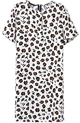 Spring Summer Leopard Print Polyester Short Sleeves Short Shift Round Neck  Dress