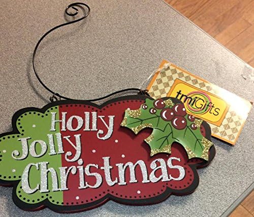 TMI Gifts C35013 Wooden Holly Jolly Christmas Hanging Plack with Hanger