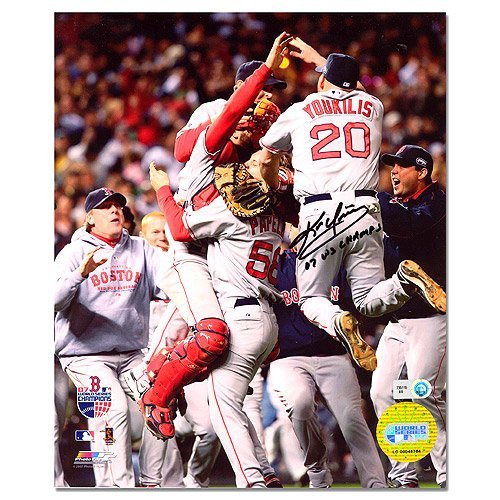 Mounted Memories Boston Red Sox Kevin Youkilis Autographed 8x10 Celebration Photo w/2007 World Series Champs Inscription