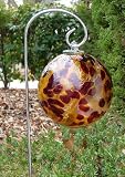 Burgundy and Gold Hand-blown Glass Sun Catcher Gazing Globe with Shepherds Hook (6 inch)