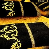 Armani International, European Made Towels-Set, Florenca Collection, Color Black-Embroidered, Laced, Tasseled in Gold, 3-pc