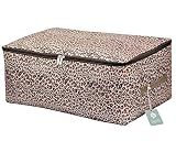 Jumbo Clothes, Quilt, Underwear, Apparel, Garments Storage Organizer Box, Three-Open Zipper and Handles, Washable (Leopard print, L)