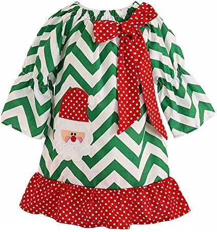 Royal Gem Little Girls Green Chevron Santa Applique Christmas Dress 2T/4T