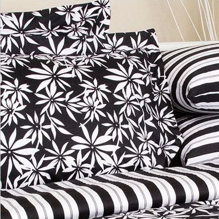 Tropical Print White Black Floral Bedding Duvet Cover Set King