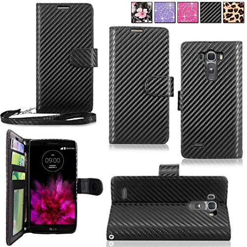 Cellularvilla Wallet Case For LG G Flex 2 H950 H955 LS996 Pu Leather Wallet Card Flip Open Pocket Case Cover Pouch (Carbon Fiber Black)