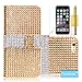 iPhone 6 Case, iPhone 6 Wallet Case, Tradekmk(TM) Brand New PU Leather Ladies' Purse Wallet Case Stand Phone Cover[Bling Rhinestone Design] Compatible with Apple iPhone 6(4.7)[+Stylus+Screen Protector+Cleaning Cloth]-(Golden)