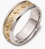 7mm Titanium & 14 Karat Yellow Gold Religious Diamond Wedding Band