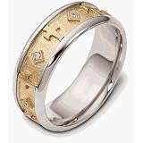 7mm Titanium & 14 Karat Yellow Gold Religious Diamond Wedding Band