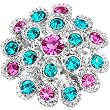 Blue Pink Gem Blossom Flower Adjustable Ring