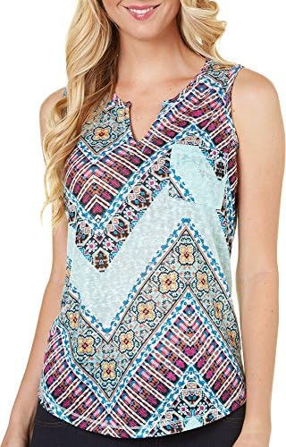 Dept 222 Petite Sunset Beach Chevron Tank Top Medium Petite Blue/multi