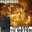 100 LED - 10M LICHTERKETTE - Warm-Weiß mit 8 Blinkprogramme - für Innen und Außen