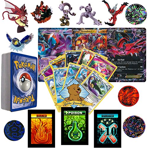 50 Assorted Pokemon Card Pack Lot - No Duplication! Featuring A Random Pokemon Figure, 1 Coin, 1 Random Ultra Rare, Foils, Rares! Includes 3 Custom Golden Groundhog Token Counters!