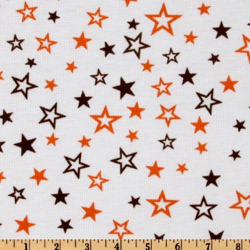 62 Wide Thermal Knit Stars Orange/Brown/White Fabric By The Yard