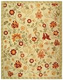 Safavieh HK716A Chelsea Collection Hand-Hooked Ivory and Green Wool Area Rug, 7-Feet 9-Inch by 9-Feet 9-Inch