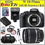 Canon EOS Rebel T2i 18 MP CMOS APS-C Digital SLR Camera with Canon EF-S 18-55mm f35-56 IS Lens 16GB Starters Package