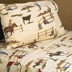 3pc Twin Sheet Set for Wild West Cowboy Chldrens Bedding Collection