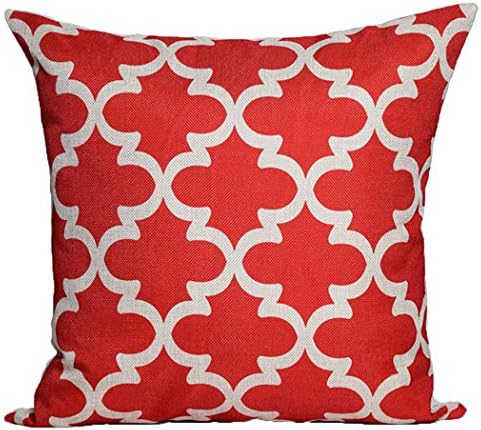 WarmTrendyHouse Retro Geometric Abstract Pattern Printed Linen Pillow Cases Pillow Pillows Sofa Covers Home Decoration 18 X 18 Inch (Red)