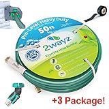 Garden Hose + 3 Bundle: 50FT Kink Free 5/8" Water Hose, 3/4" Inlet + (1) 45 Degrees 3/4" Connector | (2) Wall & Hose Protector | (3) 5'X1" Rescue Tape. Enjoy!