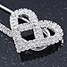 Rhodium Plated Clear Crystal Heart Safety Pin Brooch - 85mm L
