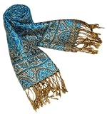 61K4qjSCS L. SL160  4 Ply Floral Pashmina Silk Cashmere Wedding Dress Long Shawl Wrap Scarf Turquoise Blue Black