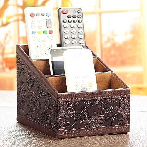Sixsop PU Leather Remote Control Controller Tv Guide Mail Cd Organizer Caddy Holder (Brown)