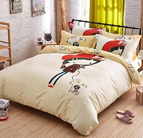 Queen Size Beige Girl Walking Dog Bedding Set,Cotton Bedding Set, Queen Comforter Cover,Kid's Bedding Set,Bedding Set,Bedding Cover Sets,