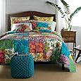 Tache Floral Cotton 3 Piece Colorful Flower Power Party Quilt Set, Cal King