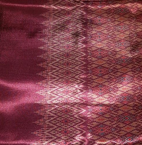 Thai Tradition Asian Mud Mee Deep Red Silk Fabric , Set of 2 Pieces of Fabric - Plain Fabric- And Patterned Fabric- Brand New & Never Worn. Width 45" X Length 70" (App. 2 Yards).