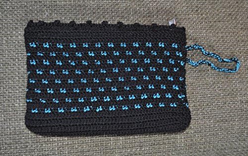 Hand crocheted black and blue tablet cover/ black clutch