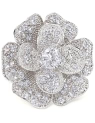 CZ by Kenneth Jay Lane "Classic Cubic Zirconia" Rhodium-Plated Floral Ring, Size 7