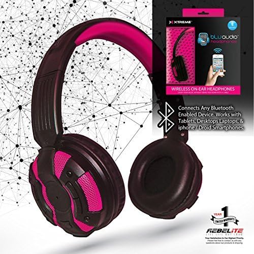 Rebelite Blu Audio Bluetooth Wirless Headphones w/ Powerful Sound &amp; Conference Call Hands-Free Microphone for iPhone, iPod, iPad, Samsung Galaxy, &amp; other smart phones and mp3 players (Peppy Pink)