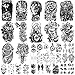 Yazhiji 36 Sheets Temporary Tattoos Stickers, 12 Sheets Fake Body Arm Chest Shoulder Tattoos for Men or Women with 24 Sheets Tiny Black Tattoos