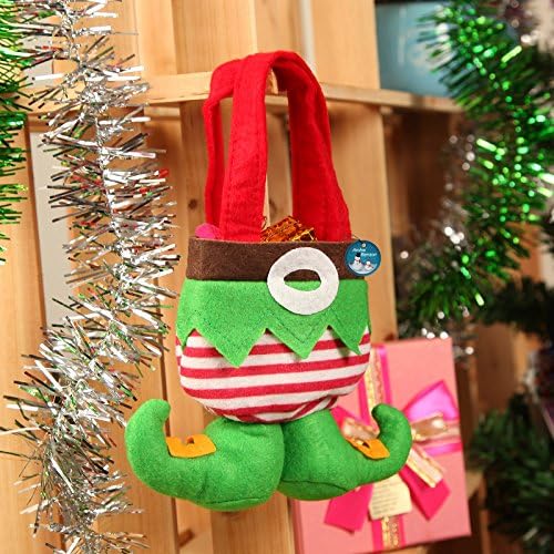 Archie Benson 2Pcs/Set Christmas Elf Socks Candy Bags Christmas Treat Gift Bags Set for Christmas Halloween Party Kitchen Decor (8.3 x 7.1 inches)