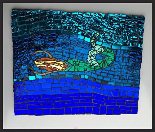 Mosaic Mermaid Wall Art Glass Tile 8x10 - Swimming with the Current