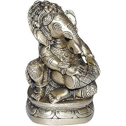 Handcrafted Sitting Ganesha Metal Statue Playing Dholak
