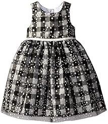 Girls Sleeveless Plaid Print Polyester Glittering Banding   Dress With a Bow(s)
