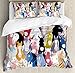 Ambesonne Abstract Home Decor Duvet Cover Set King Size, Pattern with Colourful Cartoon Horses Pony Childhood Childish Artwork, Decorative 3 Piece Bedding Set with 2 Pillow Shams