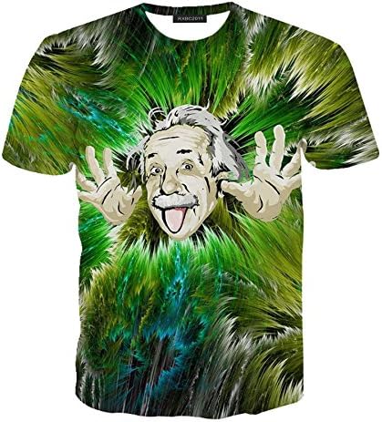 Hatton Men's 3D Print Make A Face Einstein T-shirt XL Green