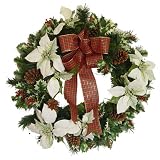 24 Christmas wreath with white Poinsettias and Holly