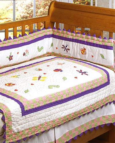 Bugs and Butterflies Hand stitched 3 piece Crib Quilt Set