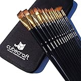 CubeCraft 15-Piece Art Paint Brush Set for Watercolor, Acrylics, Oil & Face Painting with Carry Case/Pop Up Stand