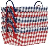 Bright Cotton Fabric Covered Medium Checked Cases with Leatherette Handles 16"x12"x5.25" Set of 6