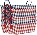 Bright Cotton Fabric Covered Medium Checked Cases with Leatherette Handles 16"x12"x5.25" Set of 6