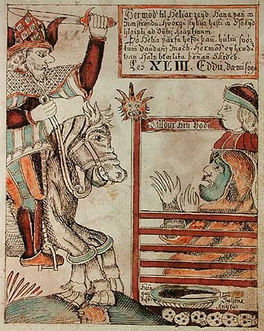 Cover image : Kunstreproduktion: Unbekannt, Hermod astride Sleipnir, his father's famous eight-legged cha, 64 x 80