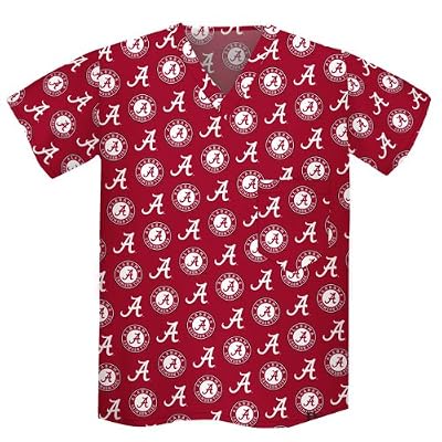 University of Alabama Scrubs Top Shirt-Size XXL- Alabama Crimson Tide 100% Natural Cotton - NOT a CHEAP BLEND - For HIM or HER- GIFT Ideas for Man Men Woman Women Ladies Nurses MOM Mother or DAD Father