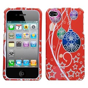 Xmas/ Christmas Ornaments (Sparkle) Hard Cover Case Skin Protector for Apple iPhone 4/ 4G/ 4th Generation + Free Stars Stripes Silicone Wristband