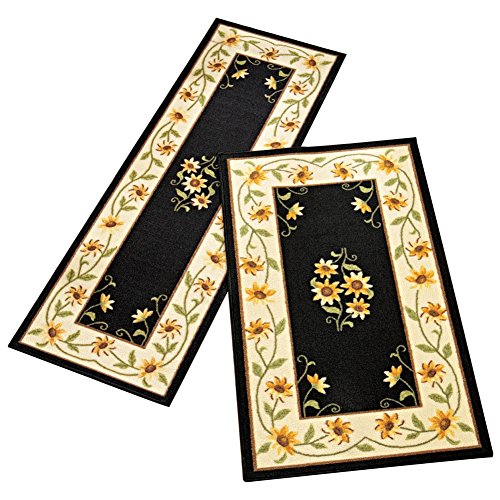 Floral Sunflower Accent Rug, Black, 20 X 59