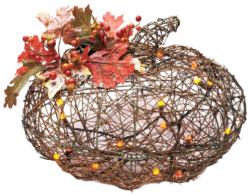 GKI Bethlehem Lighting 12-Inch 20-Light Twig Rattan Pumpkin, Battery Operated