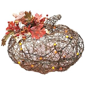 GKI Bethlehem Lighting 12-Inch 20-Light Twig Rattan Pumpkin, Battery Operated