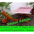 Luxus Holz 410cm H�ngemattengestell + H�ngematte LIMITED EDITION (EDELSTAHL - GEPOLSTERT - GE�LT)